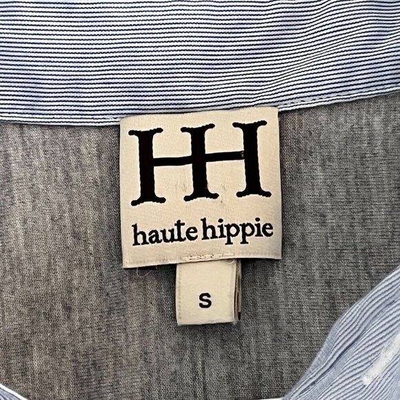 Haute Hippie 3/4 Sleeve Button Front Blouse Blue Pinstripe Cotton Blend Small - Picture 3 of 9